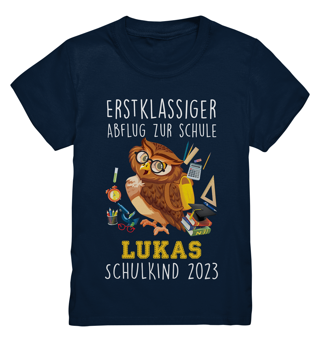 Eule Schulkind 2023 personalisiertes Kindershirt